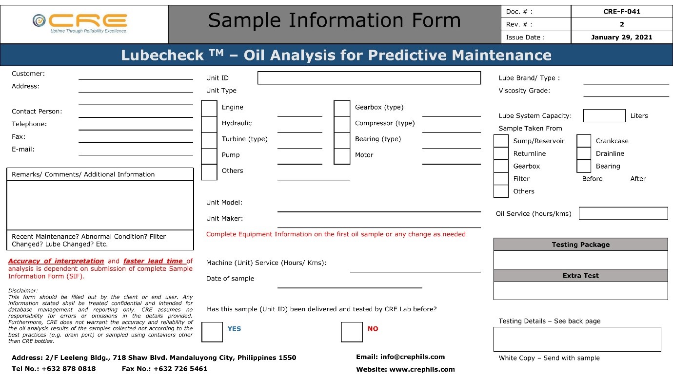 sample information form SIF
