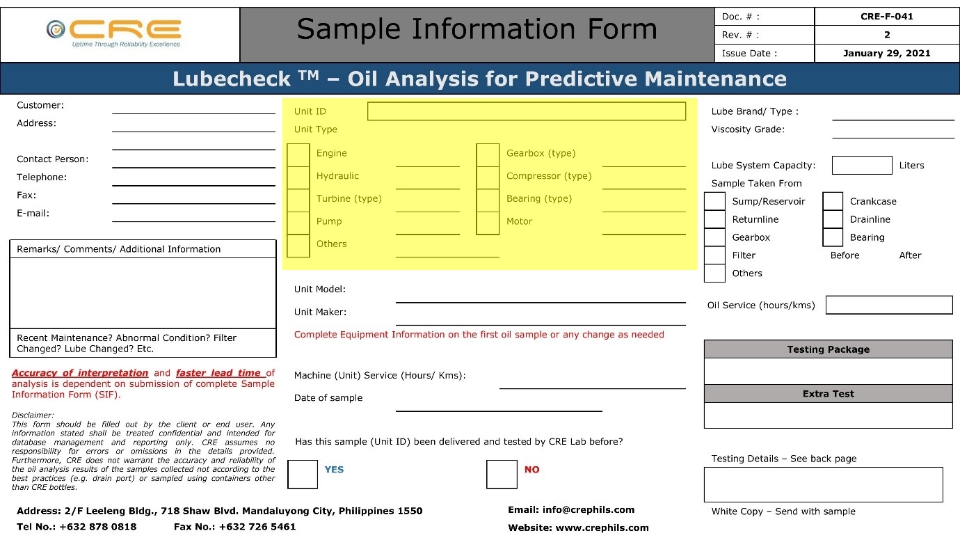 cre sample information form 1