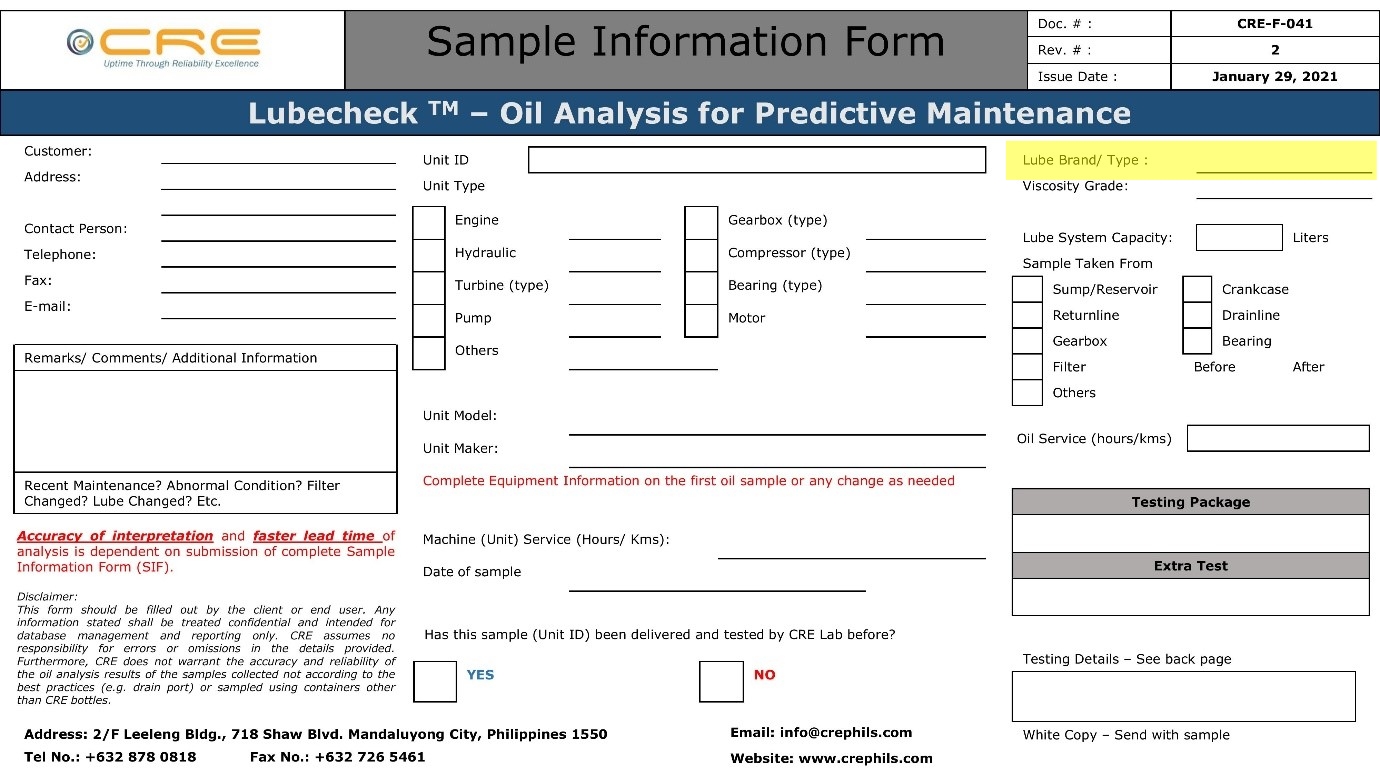 cre sample information form 2